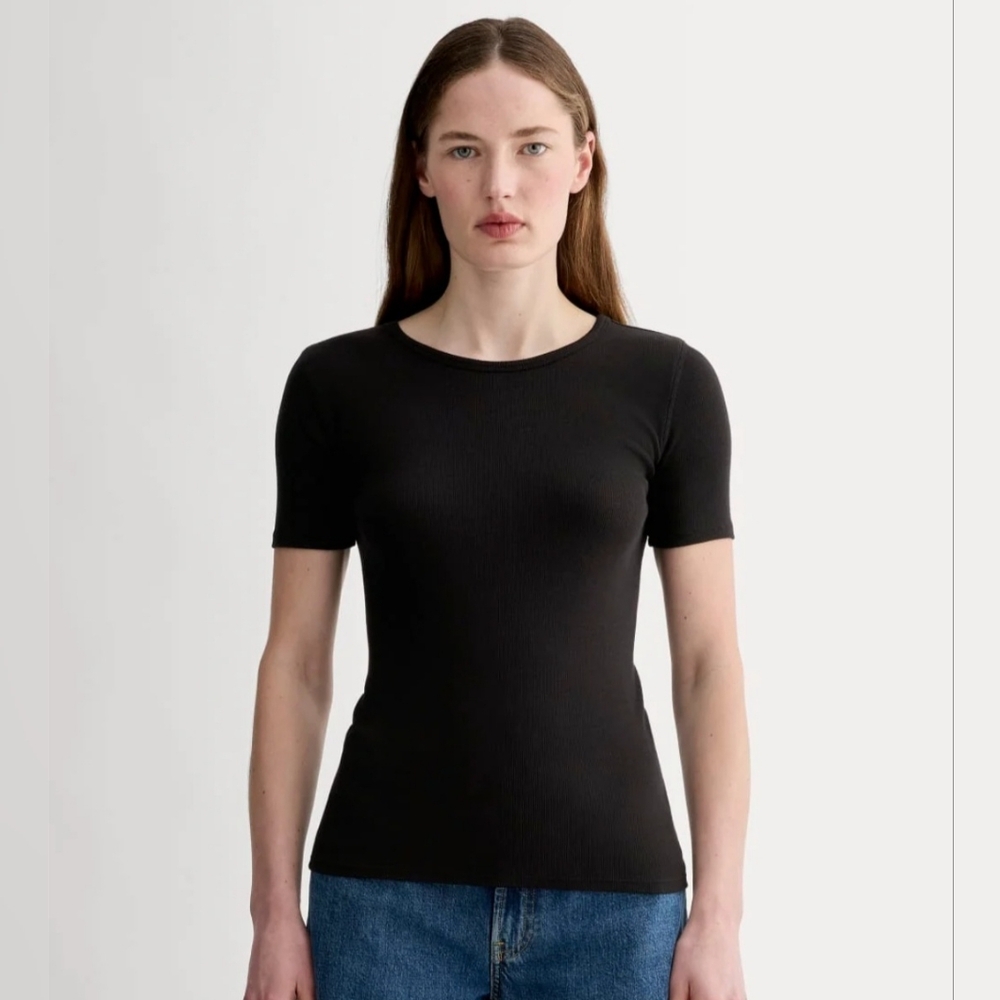 Everlane The Luxe Rib Crew Ribbed Black Pima Cotton Basic Tee Size Medium